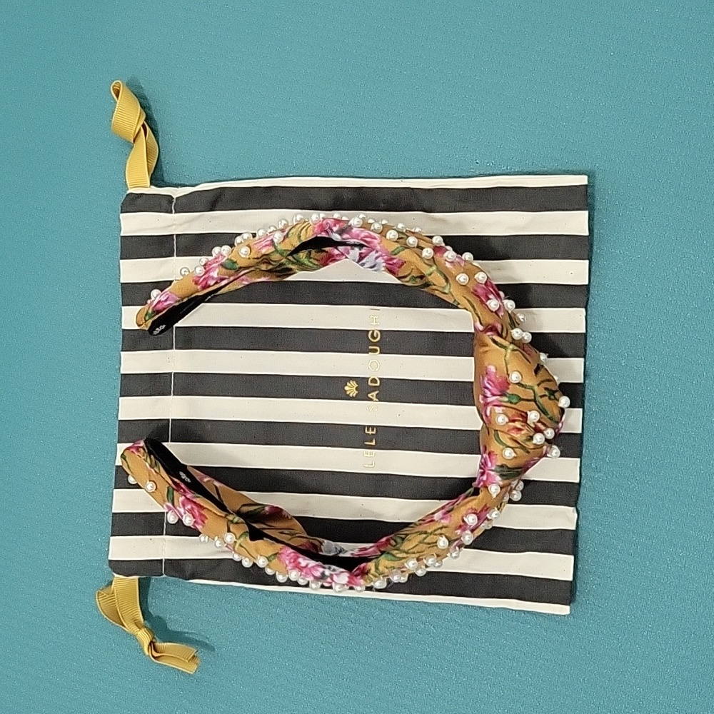 Lele Sadoughi Pearl Headband with Flower Print